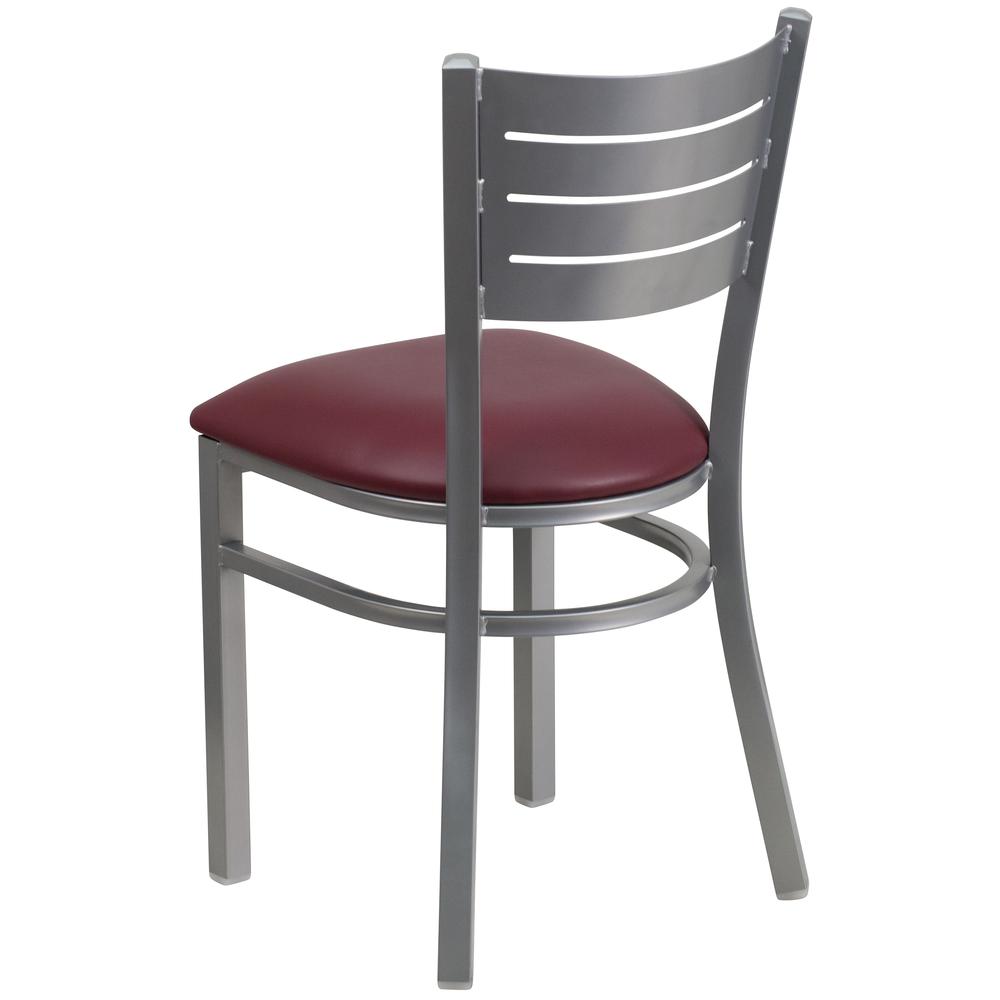 Hercules Series Silver Slat Back Metal Restaurant Chair - Burgundy Vinyl Seat By Flash Furniture | Dining Chairs | Modishstore - 3