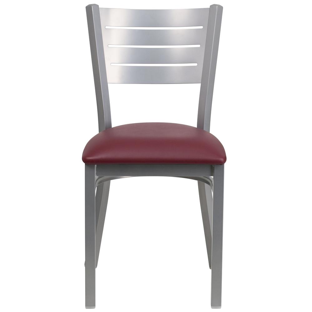 Hercules Series Silver Slat Back Metal Restaurant Chair - Burgundy Vinyl Seat By Flash Furniture | Dining Chairs | Modishstore - 4