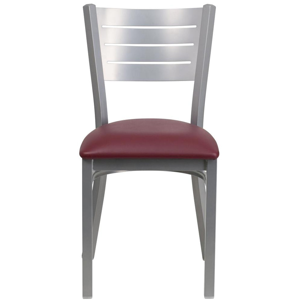 Hercules Series Silver Slat Back Metal Restaurant Chair - Burgundy Vinyl Seat By Flash Furniture | Dining Chairs | Modishstore - 4
