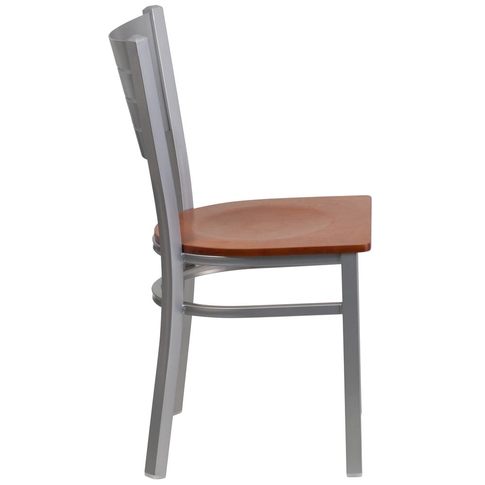 Hercules Series Silver Slat Back Metal Restaurant Chair - Cherry Wood Seat By Flash Furniture | Dining Chairs | Modishstore - 2