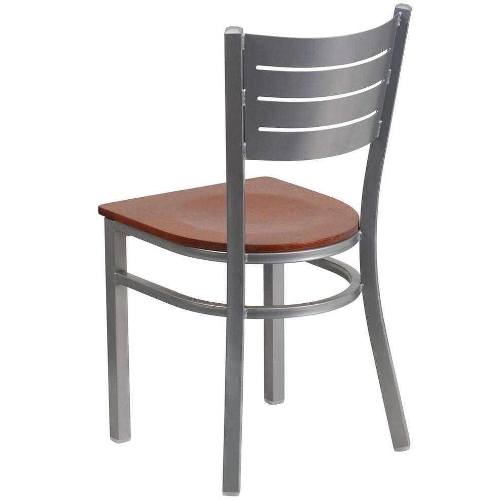 Hercules Series Silver Slat Back Metal Restaurant Chair - Cherry Wood Seat By Flash Furniture | Dining Chairs | Modishstore - 3
