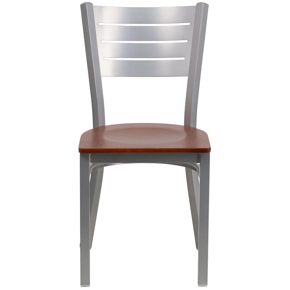 Hercules Series Silver Slat Back Metal Restaurant Chair - Cherry Wood Seat By Flash Furniture | Dining Chairs | Modishstore - 4