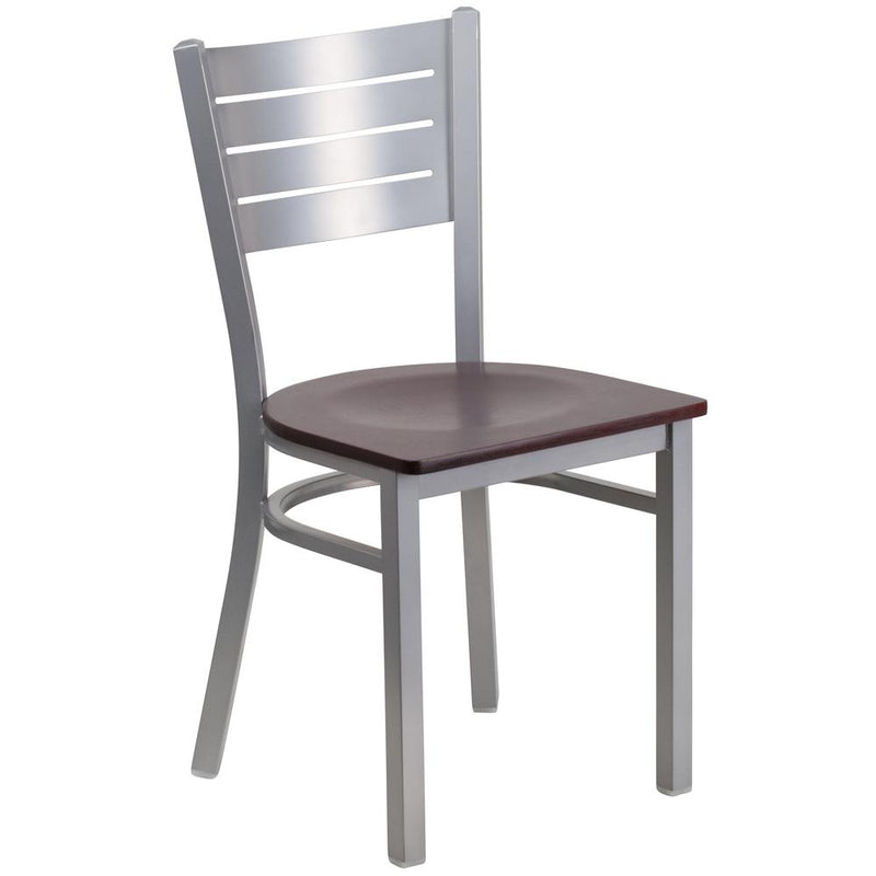 Hercules Series Silver Slat Back Metal Restaurant Chair - Mahogany Wood Seat By Flash Furniture | Dining Chairs | Modishstore - 1
