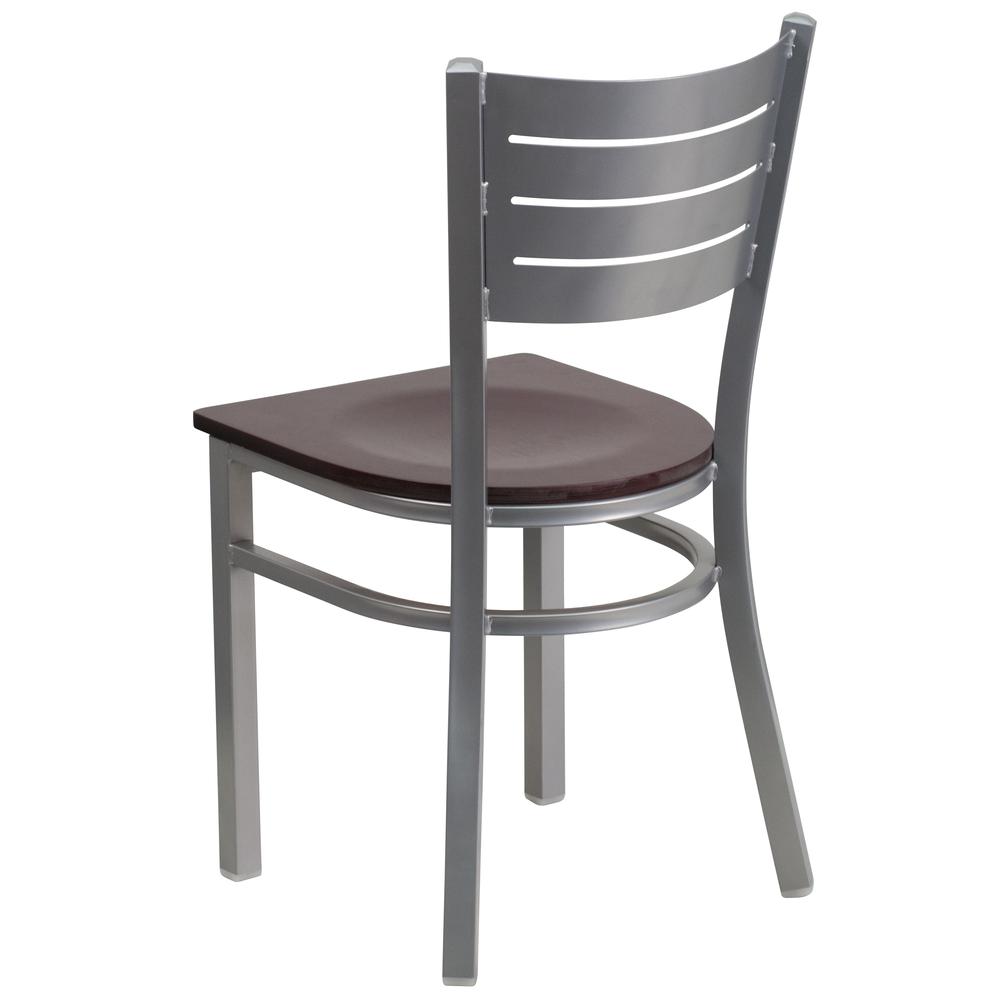 Hercules Series Silver Slat Back Metal Restaurant Chair - Mahogany Wood Seat By Flash Furniture | Dining Chairs | Modishstore - 3