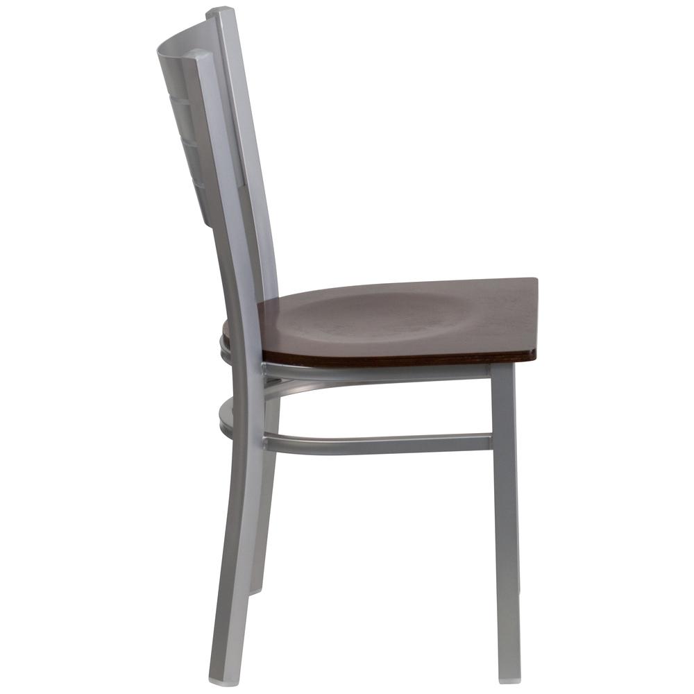 Hercules Series Silver Slat Back Metal Restaurant Chair - Walnut Wood Seat By Flash Furniture | Dining Chairs | Modishstore - 2