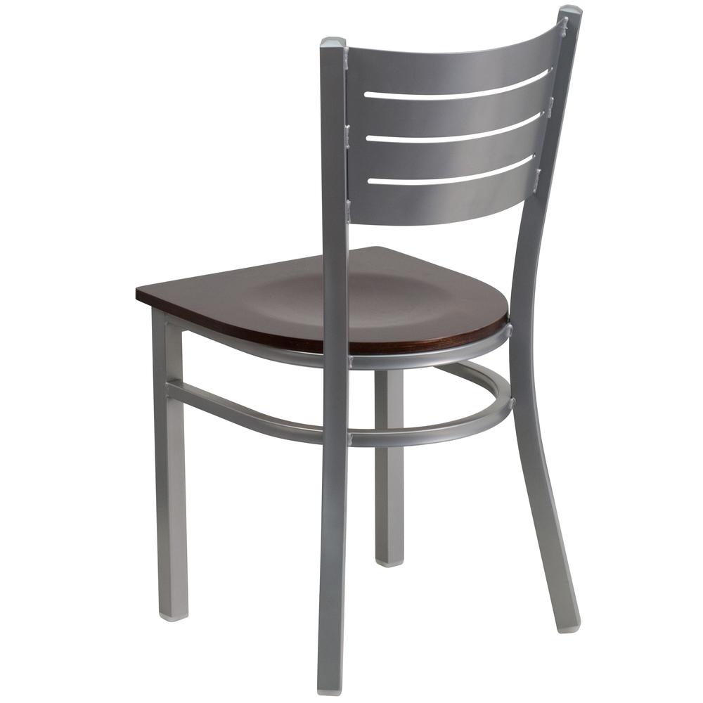Hercules Series Silver Slat Back Metal Restaurant Chair - Walnut Wood Seat By Flash Furniture | Dining Chairs | Modishstore - 3