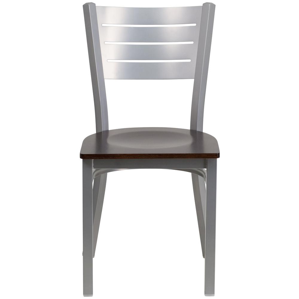 Hercules Series Silver Slat Back Metal Restaurant Chair - Walnut Wood Seat By Flash Furniture | Dining Chairs | Modishstore - 4