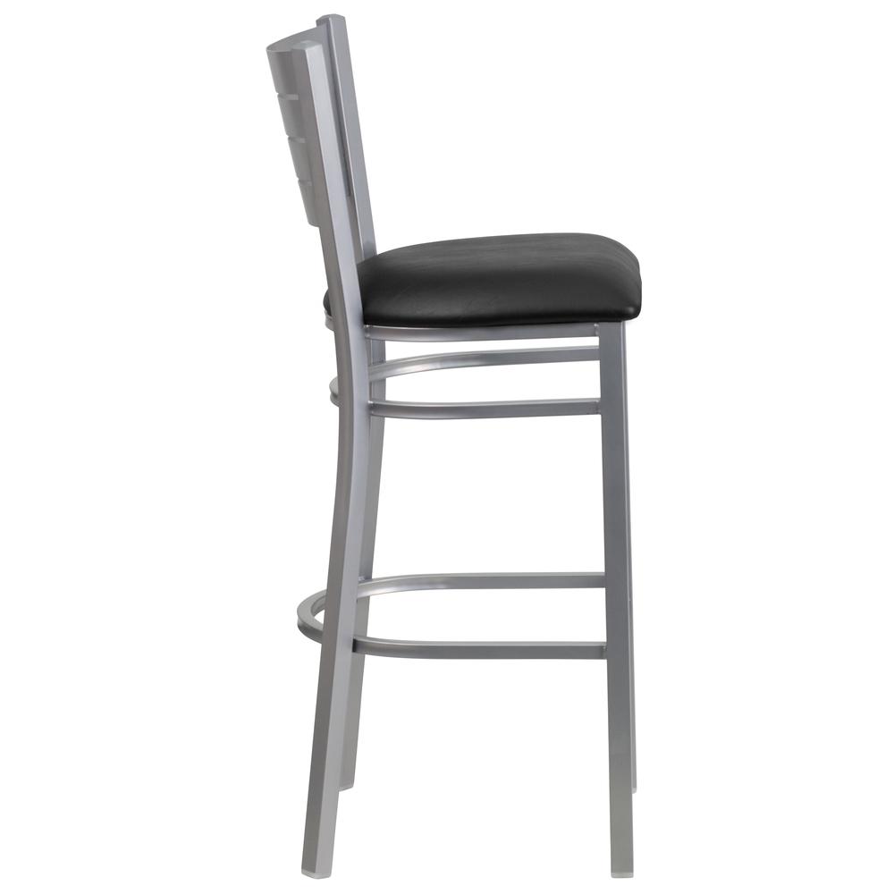 Hercules Series Silver Slat Back Metal Restaurant Barstool - Black Vinyl Seat By Flash Furniture | Bar Stools | Modishstore - 2