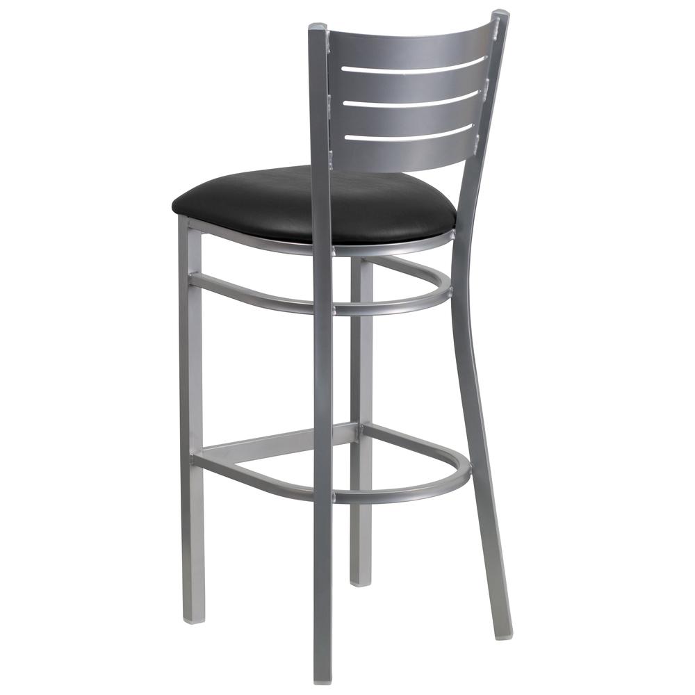 Hercules Series Silver Slat Back Metal Restaurant Barstool - Black Vinyl Seat By Flash Furniture | Bar Stools | Modishstore - 3