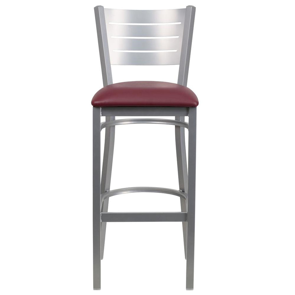 Hercules Series Silver Slat Back Metal Restaurant Barstool - Burgundy Vinyl Seat By Flash Furniture | Bar Stools | Modishstore - 4