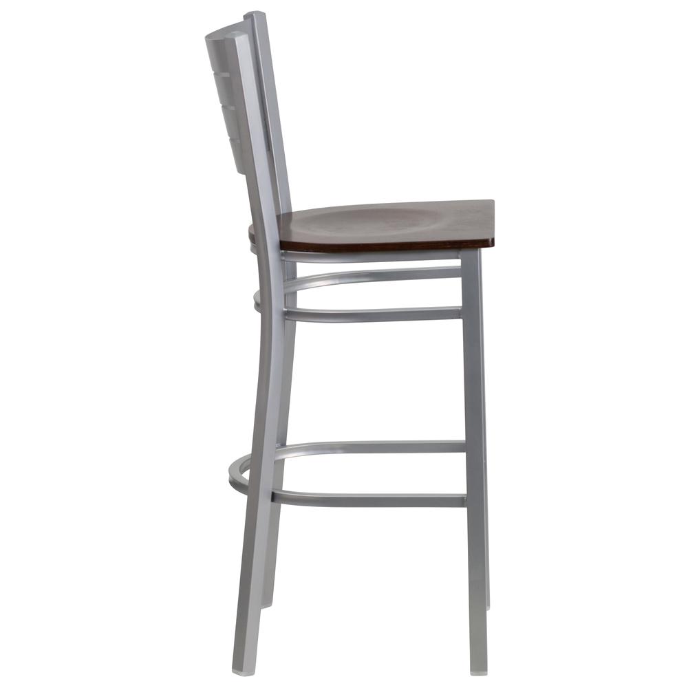 Hercules Series Silver Slat Back Metal Restaurant Barstool - Walnut Wood Seat By Flash Furniture | Bar Stools | Modishstore - 3