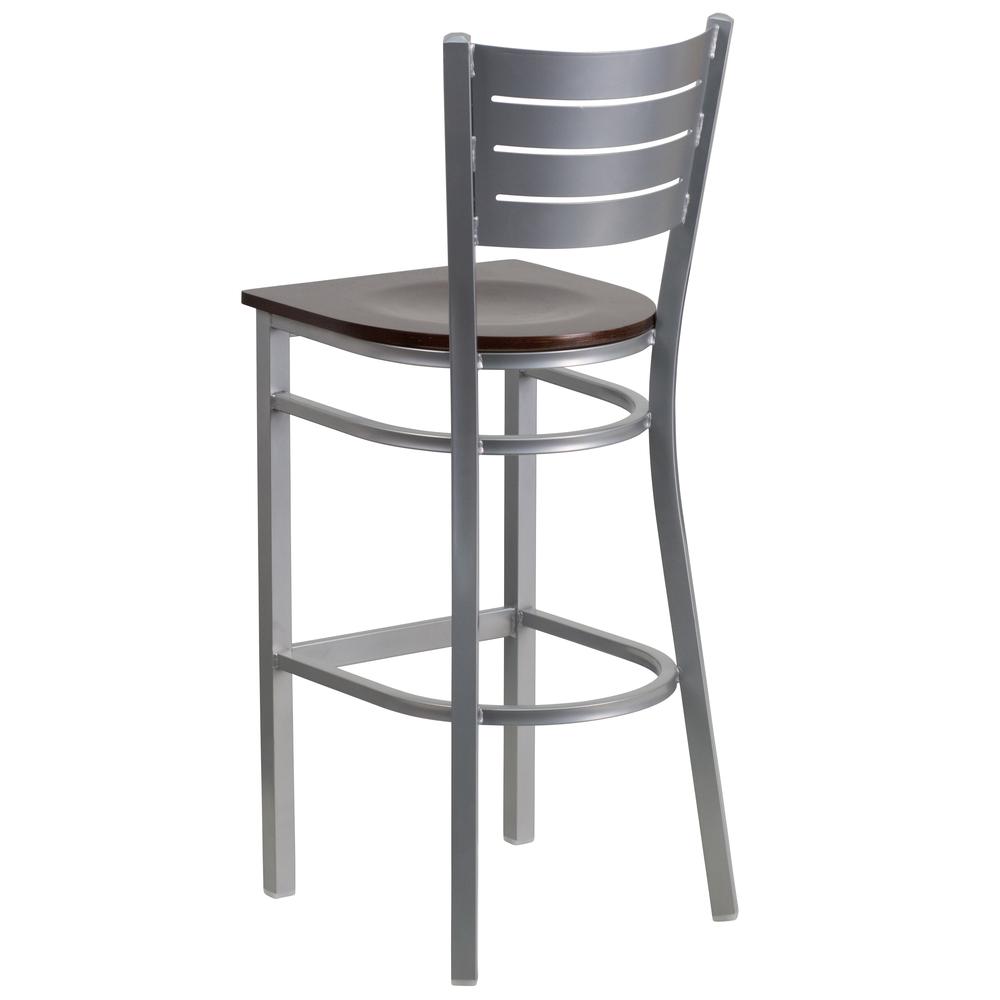 Hercules Series Silver Slat Back Metal Restaurant Barstool - Walnut Wood Seat By Flash Furniture | Bar Stools | Modishstore - 2