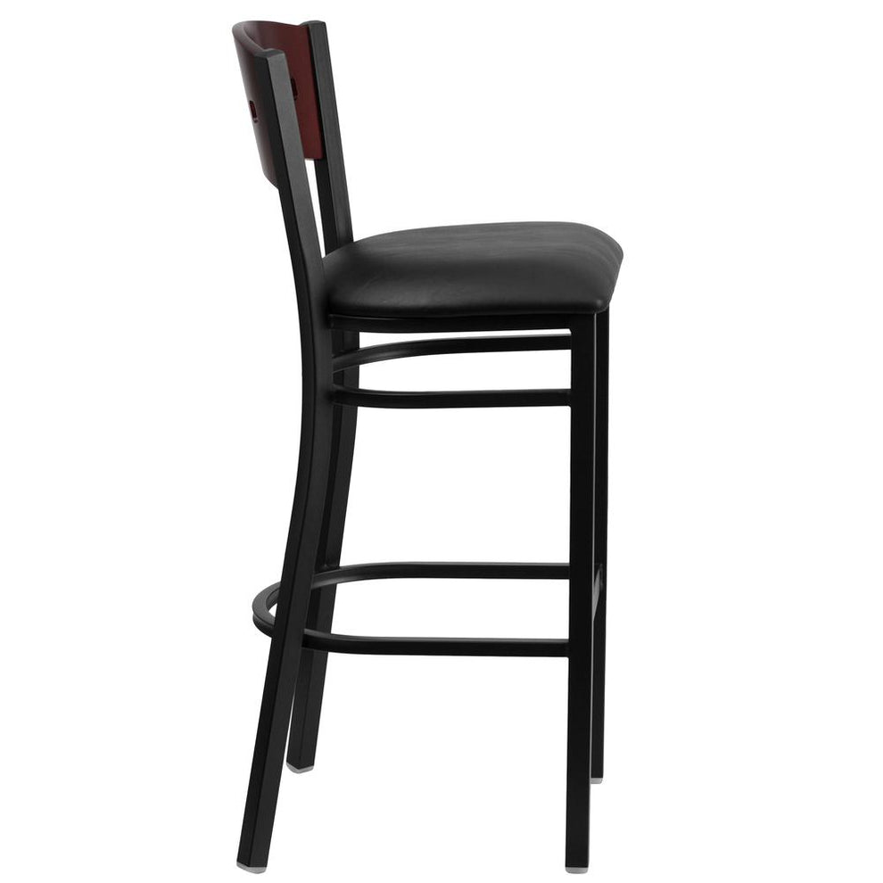 Hercules Series Black 4 Square Back Metal Restaurant Barstool - Mahogany Wood Back, Black Vinyl Seat By Flash Furniture | Bar Stools | Modishstore - 2