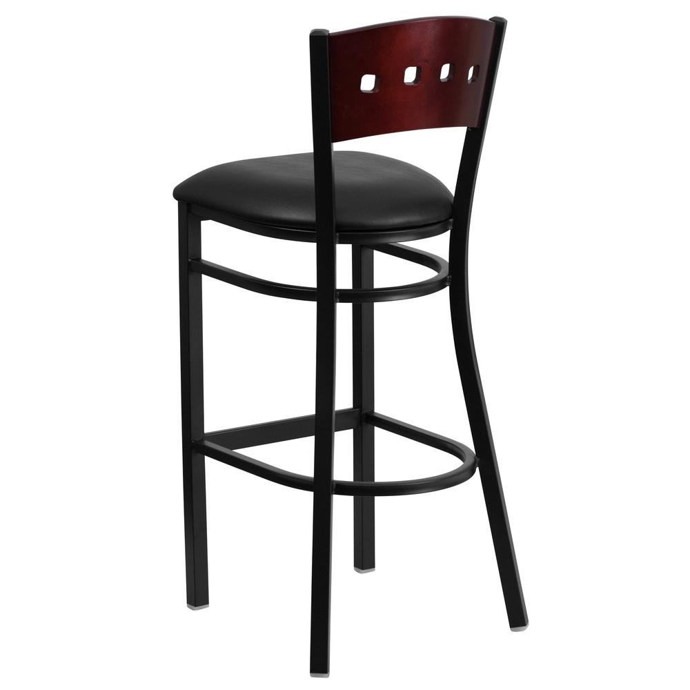 Hercules Series Black 4 Square Back Metal Restaurant Barstool - Mahogany Wood Back, Black Vinyl Seat By Flash Furniture | Bar Stools | Modishstore - 3