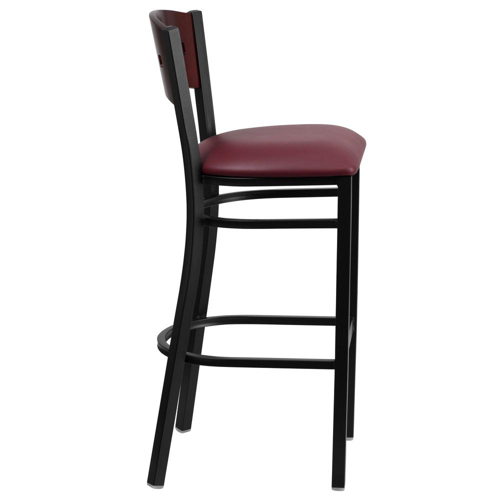 Hercules Series Black 4 Square Back Metal Restaurant Barstool - Mahogany Wood Back, Burgundy Vinyl Seat By Flash Furniture | Bar Stools | Modishstore - 2