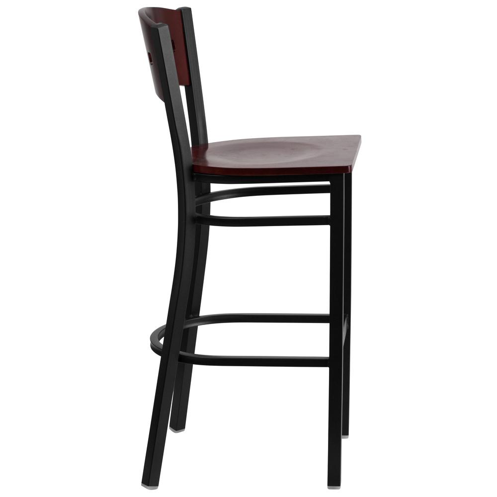 Hercules Series Black 4 Square Back Metal Restaurant Barstool - Mahogany Wood Back & Seat By Flash Furniture | Bar Stools | Modishstore - 2