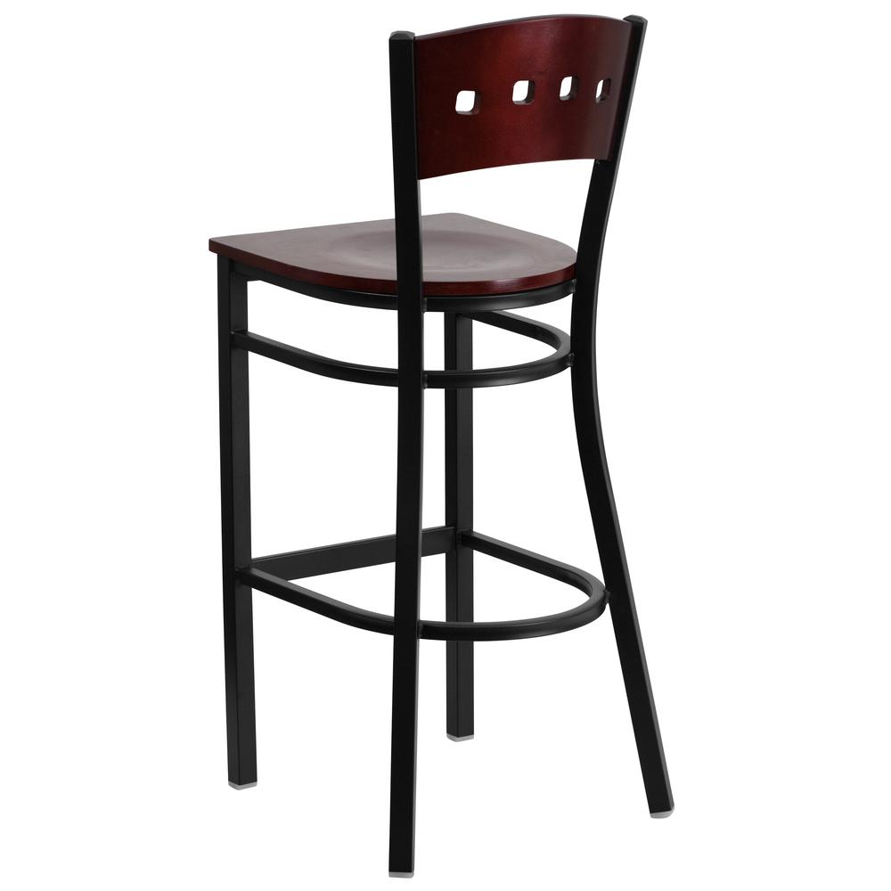 Hercules Series Black 4 Square Back Metal Restaurant Barstool - Mahogany Wood Back & Seat By Flash Furniture | Bar Stools | Modishstore - 3