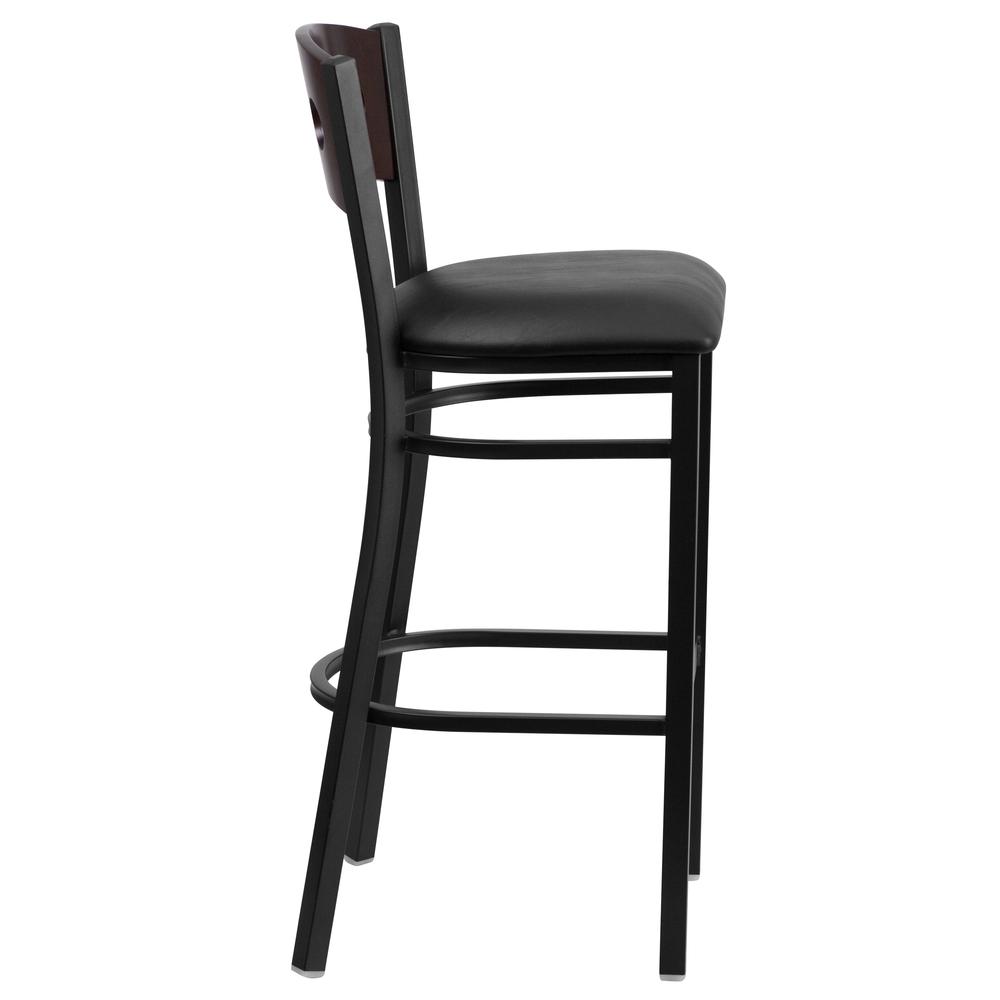Hercules Series Black 3 Circle Back Metal Restaurant Barstool - Walnut Wood Back, Black Vinyl Seat By Flash Furniture | Bar Stools | Modishstore - 2