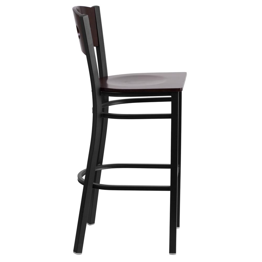 Hercules Series Black 3 Circle Back Metal Restaurant Barstool - Walnut Wood Back & Seat By Flash Furniture | Bar Stools | Modishstore - 2