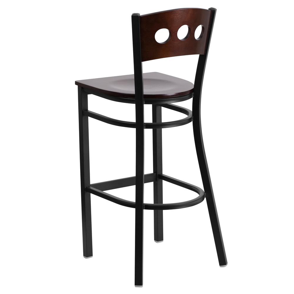 Hercules Series Black 3 Circle Back Metal Restaurant Barstool - Walnut Wood Back & Seat By Flash Furniture | Bar Stools | Modishstore - 3