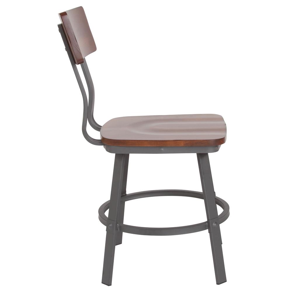 Flint Series Rustic Walnut Restaurant Chair With Wood Seat & Back And Gray Powder Coat Frame By Flash Furniture | Dining Chairs | Modishstore - 4