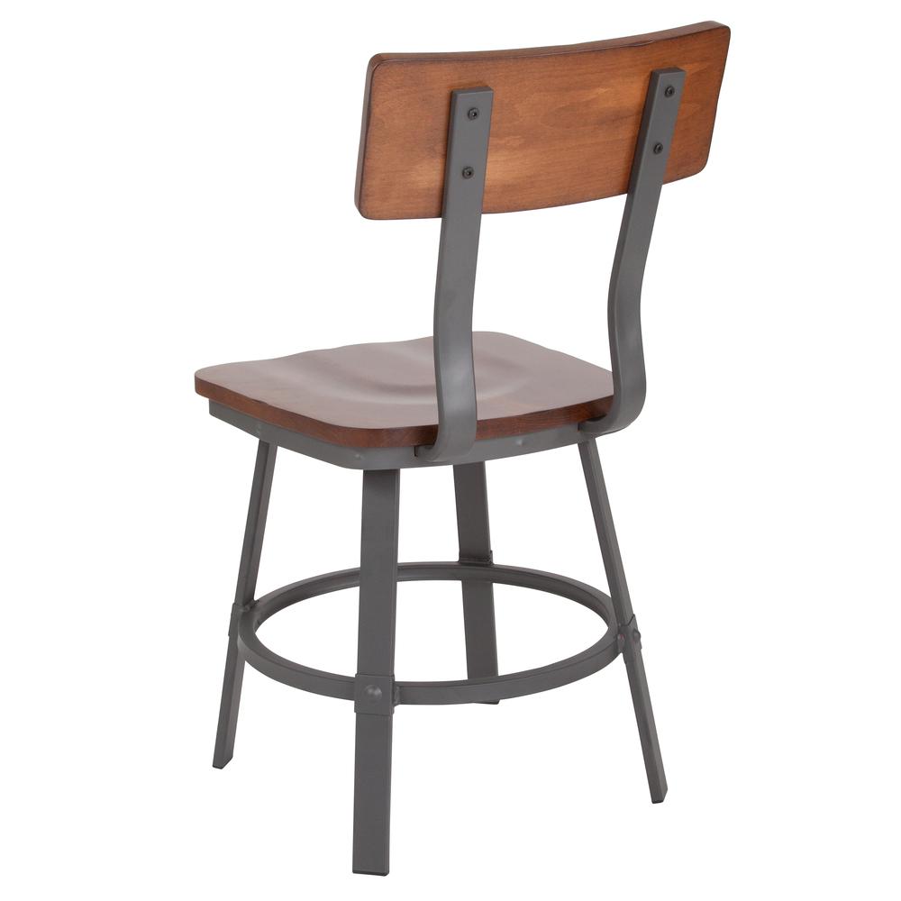 Flint Series Rustic Walnut Restaurant Chair With Wood Seat & Back And Gray Powder Coat Frame By Flash Furniture | Dining Chairs | Modishstore - 3