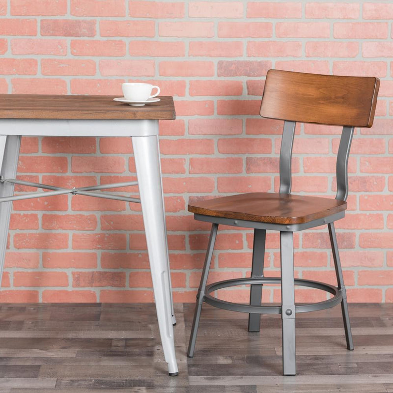 Flint Series Rustic Walnut Restaurant Chair With Wood Seat & Back And Gray Powder Coat Frame By Flash Furniture | Dining Chairs | Modishstore - 1
