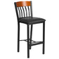 Eclipse Series Vertical Back Black Metal And Cherry Wood Restaurant Barstool With Black Vinyl Seat By Flash Furniture | Bar Stools | Modishstore - 1
