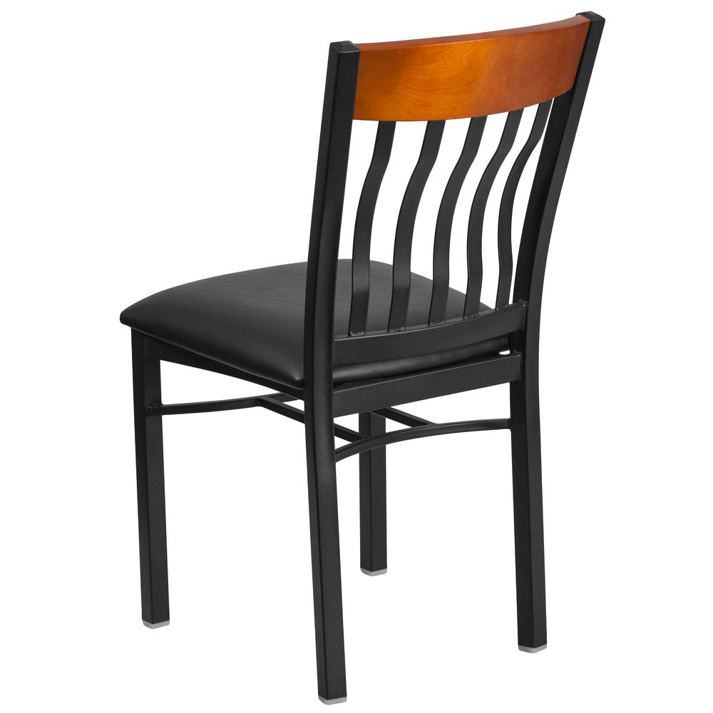 Eclipse Series Vertical Back Black Metal And Cherry Wood Restaurant Chair With Black Vinyl Seat By Flash Furniture | Dining Chairs | Modishstore - 3