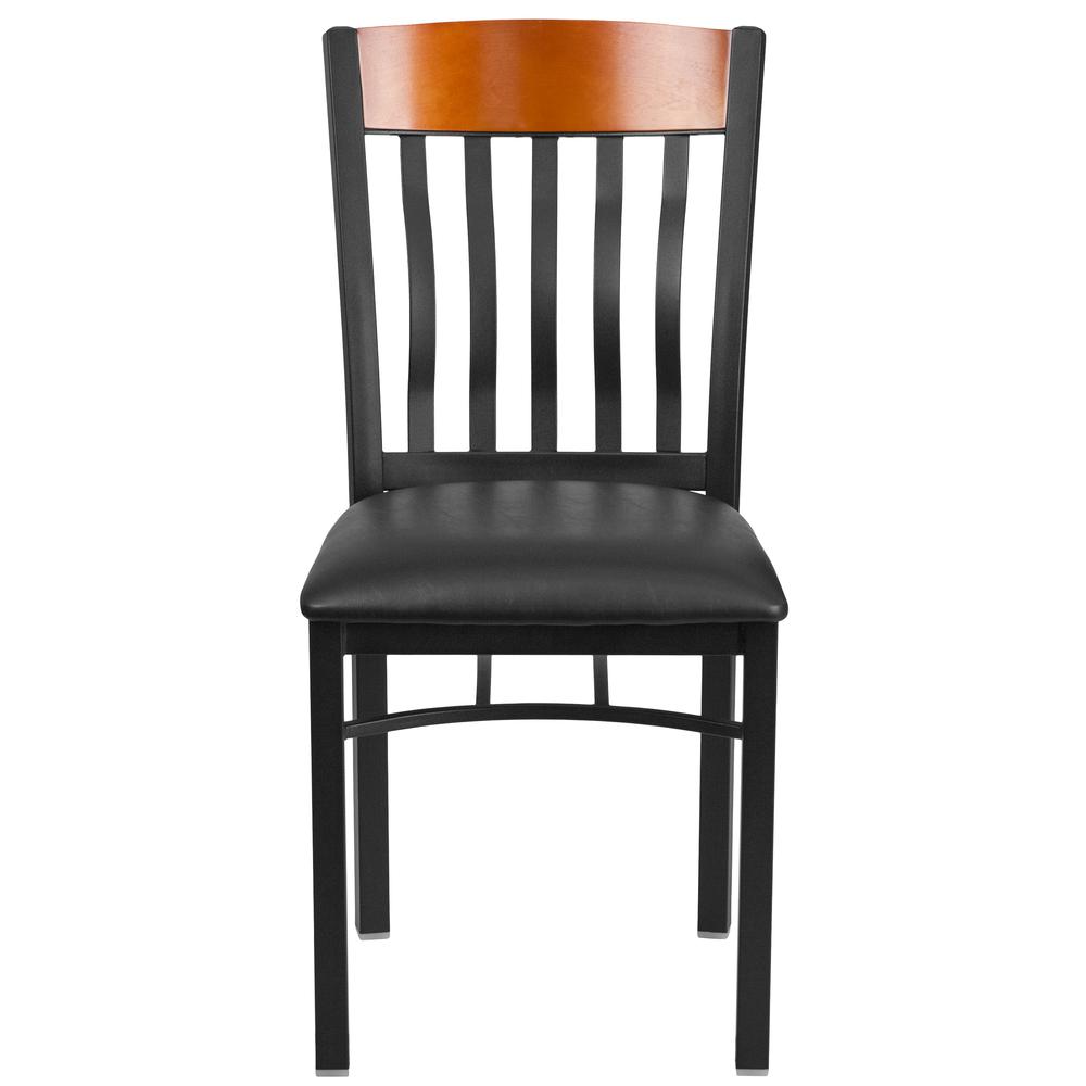 Eclipse Series Vertical Back Black Metal And Cherry Wood Restaurant Chair With Black Vinyl Seat By Flash Furniture | Dining Chairs | Modishstore - 4