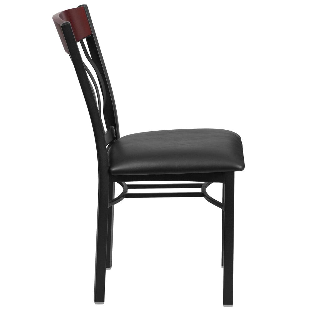 Eclipse Series Vertical Back Black Metal And Mahogany Wood Restaurant Chair With Black Vinyl Seat By Flash Furniture | Dining Chairs | Modishstore - 2