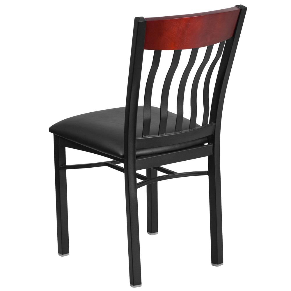 Eclipse Series Vertical Back Black Metal And Mahogany Wood Restaurant Chair With Black Vinyl Seat By Flash Furniture | Dining Chairs | Modishstore - 3
