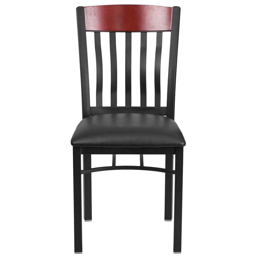 Eclipse Series Vertical Back Black Metal And Mahogany Wood Restaurant Chair With Black Vinyl Seat By Flash Furniture | Dining Chairs | Modishstore - 4