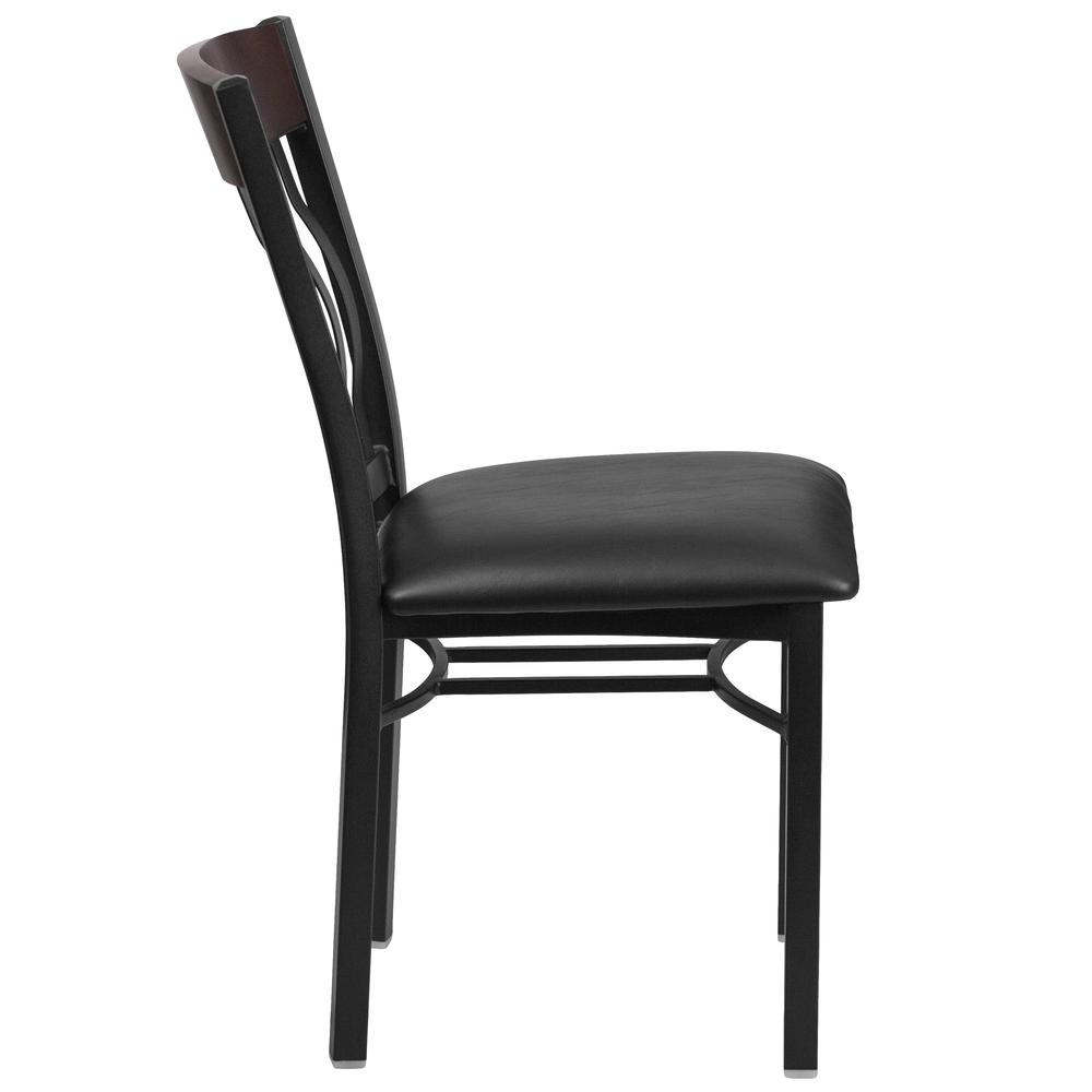 Eclipse Series Vertical Back Black Metal And Walnut Wood Restaurant Chair With Black Vinyl Seat By Flash Furniture | Dining Chairs | Modishstore - 2