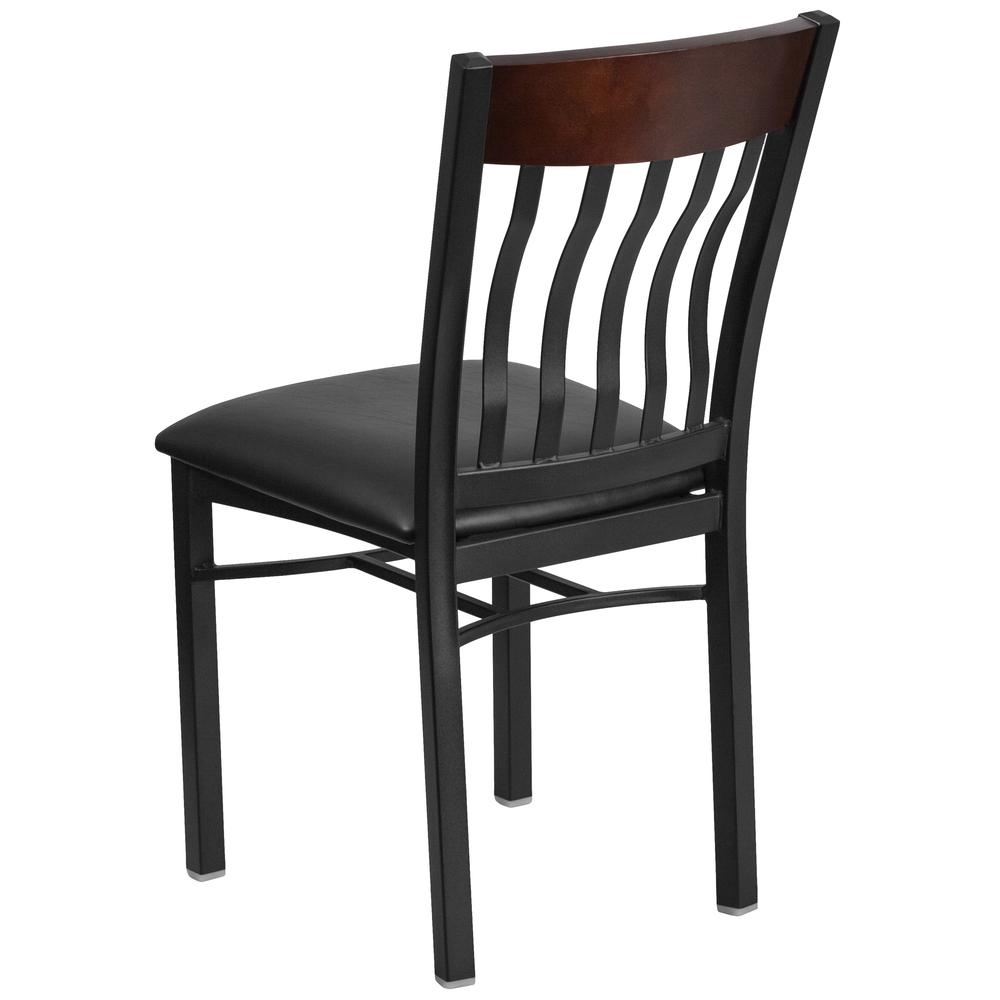 Eclipse Series Vertical Back Black Metal And Walnut Wood Restaurant Chair With Black Vinyl Seat By Flash Furniture | Dining Chairs | Modishstore - 3