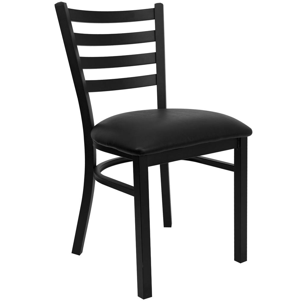 Hercules Series Black Ladder Back Metal Restaurant Chair - Black Vinyl Seat By Flash Furniture | Dining Chairs | Modishstore - 1