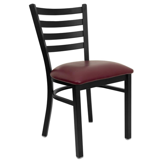Hercules Series Black Ladder Back Metal Restaurant Chair - Burgundy Vinyl Seat By Flash Furniture | Dining Chairs | Modishstore - 1