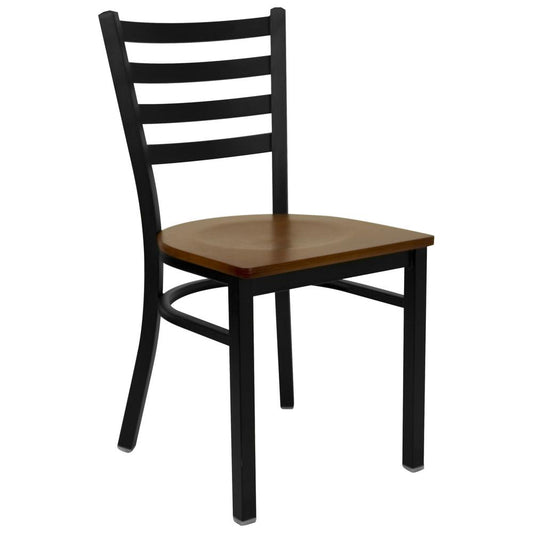 Hercules Series Black Ladder Back Metal Restaurant Chair - Cherry Wood Seat By Flash Furniture | Dining Chairs | Modishstore