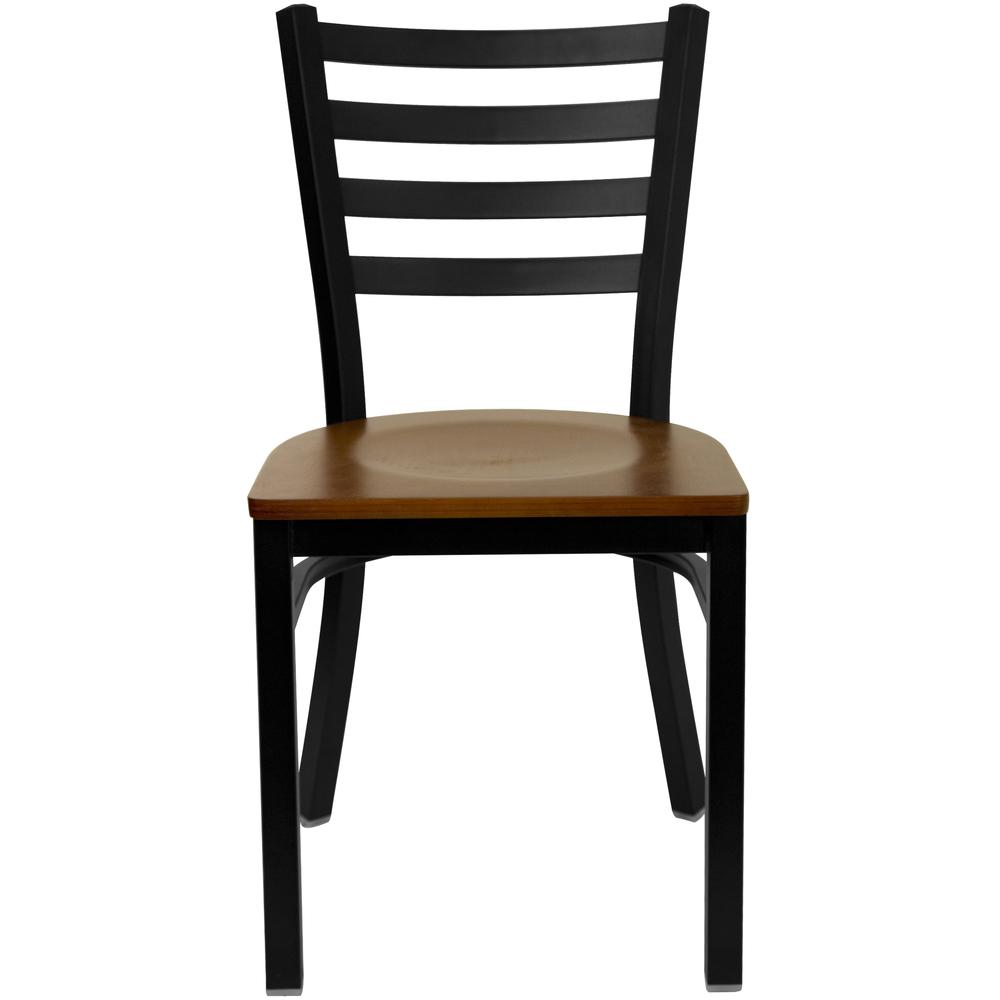 Hercules Series Black Ladder Back Metal Restaurant Chair - Cherry Wood Seat By Flash Furniture | Dining Chairs | Modishstore - 4
