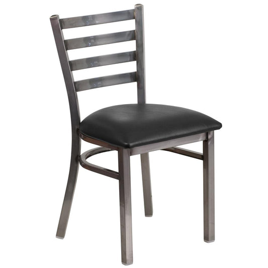 Hercules Series Clear Coated Ladder Back Metal Restaurant Chair - Black Vinyl Seat By Flash Furniture | Dining Chairs | Modishstore