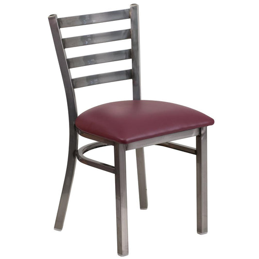 Hercules Series Clear Coated Ladder Back Metal Restaurant Chair - Burgundy Vinyl Seat By Flash Furniture | Dining Chairs | Modishstore
