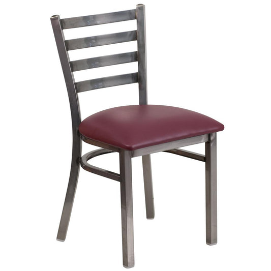 Hercules Series Clear Coated Ladder Back Metal Restaurant Chair - Burgundy Vinyl Seat By Flash Furniture | Dining Chairs | Modishstore - 1