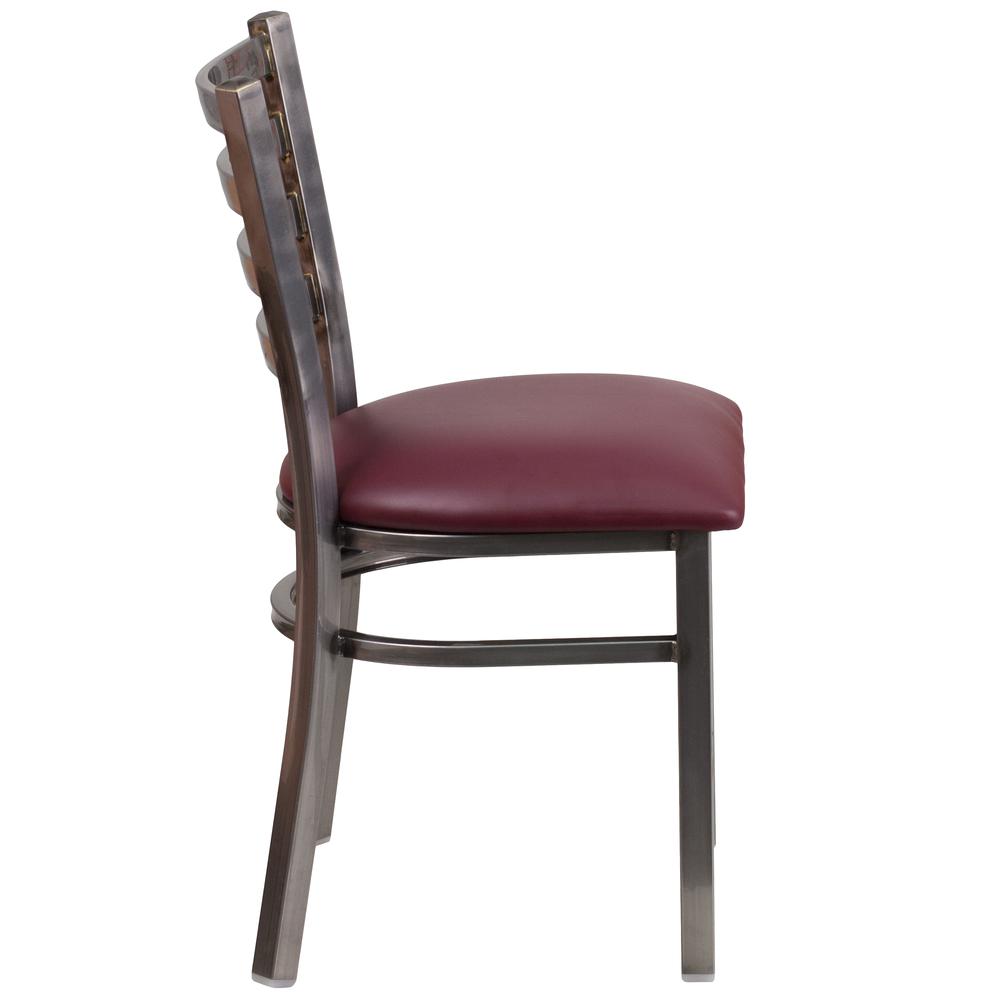 Hercules Series Clear Coated Ladder Back Metal Restaurant Chair - Burgundy Vinyl Seat By Flash Furniture | Dining Chairs | Modishstore - 2