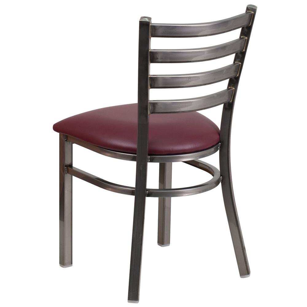 Hercules Series Clear Coated Ladder Back Metal Restaurant Chair - Burgundy Vinyl Seat By Flash Furniture | Dining Chairs | Modishstore - 3