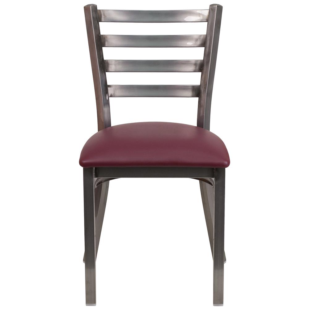 Hercules Series Clear Coated Ladder Back Metal Restaurant Chair - Burgundy Vinyl Seat By Flash Furniture | Dining Chairs | Modishstore - 4