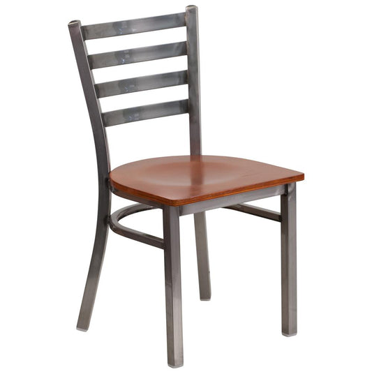 Hercules Series Clear Coated Ladder Back Metal Restaurant Chair - Cherry Wood Seat By Flash Furniture | Dining Chairs | Modishstore