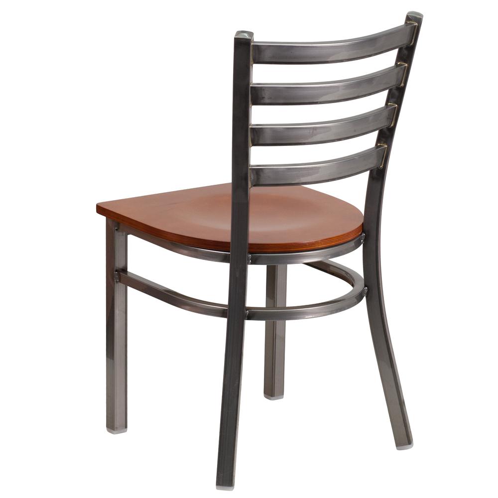 Hercules Series Clear Coated Ladder Back Metal Restaurant Chair - Cherry Wood Seat By Flash Furniture | Dining Chairs | Modishstore - 3