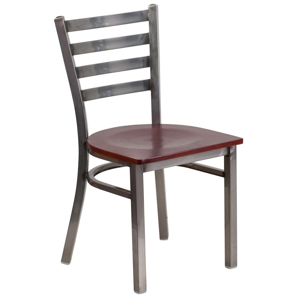 Hercules Series Clear Coated Ladder Back Metal Restaurant Chair - Mahogany Wood Seat By Flash Furniture | Dining Chairs | Modishstore - 1