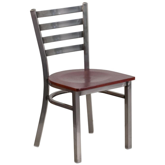 Hercules Series Clear Coated Ladder Back Metal Restaurant Chair - Mahogany Wood Seat By Flash Furniture | Dining Chairs | Modishstore - 1
