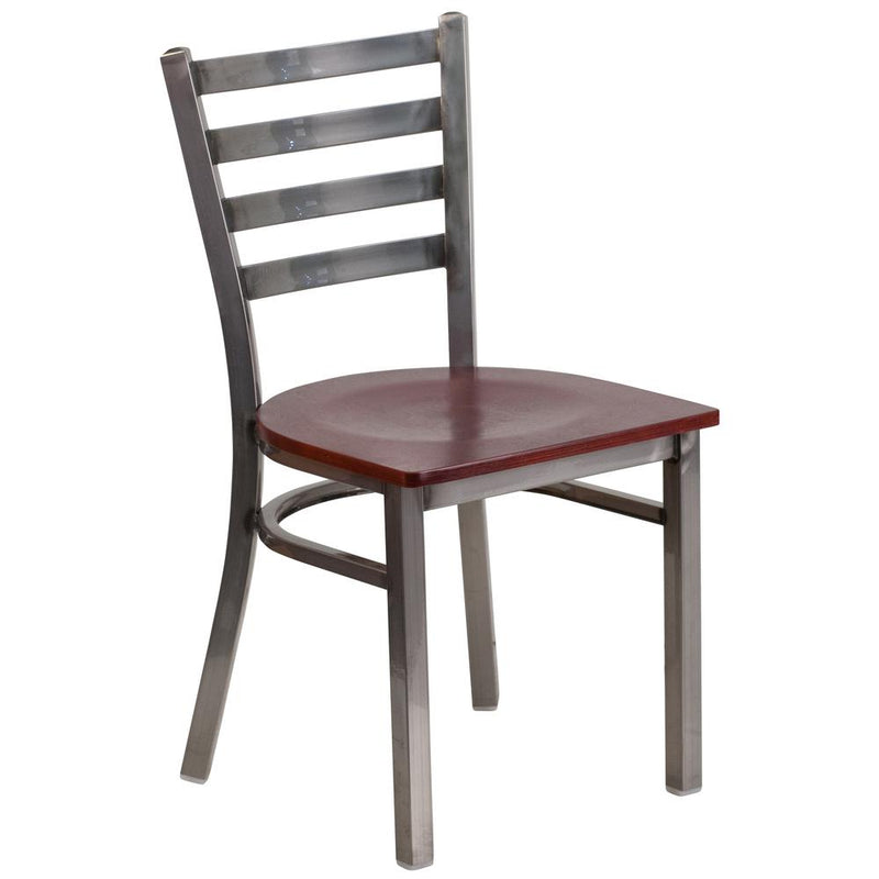 Hercules Series Clear Coated Ladder Back Metal Restaurant Chair - Mahogany Wood Seat By Flash Furniture | Dining Chairs | Modishstore - 1